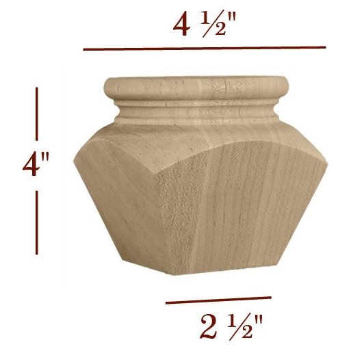 Emma Square Plain Tapered 4" Tall Cabinet Bun Foot - Large