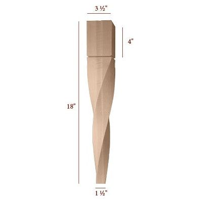 18" Helix Medium Double Twist Tapered Furniture Leg - Left