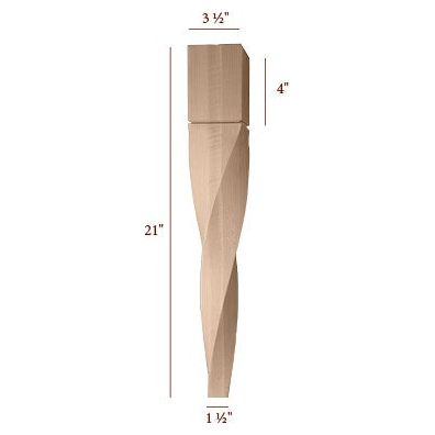 21" Helix Medium Double Twist Tapered Furniture Leg - Left