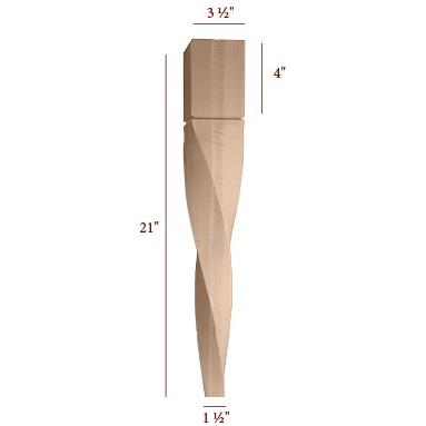 21" Helix Medium Double Twist Tapered Furniture Leg - Right