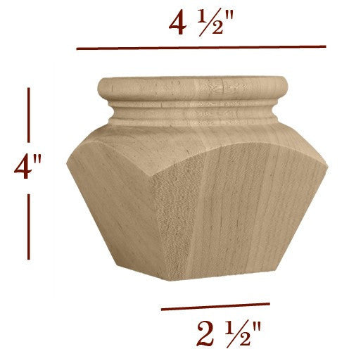 Emma Square Plain Tapered 4" Tall Cabinet Bun Foot - Large